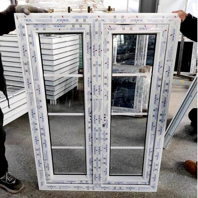 White Upvc Pvc Double Panel Casement French Windows with Horizontal Opening Pattern
