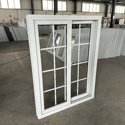 Home Office Customized White Pvc Windows With Grill Design Double Glass Slide Windows