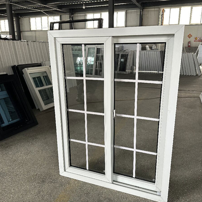 Home Office Customized White Pvc Windows With Grill Design Double Glass Slide Windows